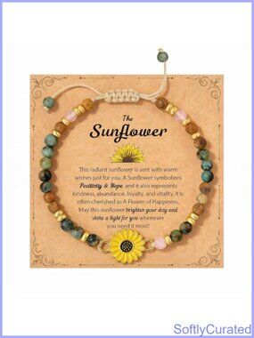 HETICA Sunflower Charm Bracelet Stainless Steel Adjustable Gemstone Gift